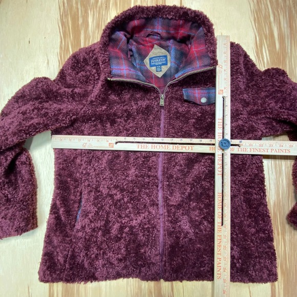 Pendleton Women's Burgundy Sherpa Fleece Jacket XL Plaid Lined Zip Front Cozy‎ - Picture 5 of 8